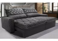Sofá Retrátil e Reclinável 2,35m Molas Ensacadas Cama inBox Spazus com Bordado 3D Velusoft Cinza